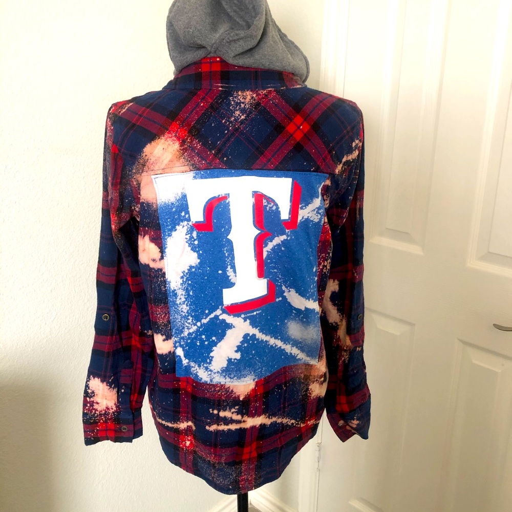 Texas rangers bleach plaid flannel with hood